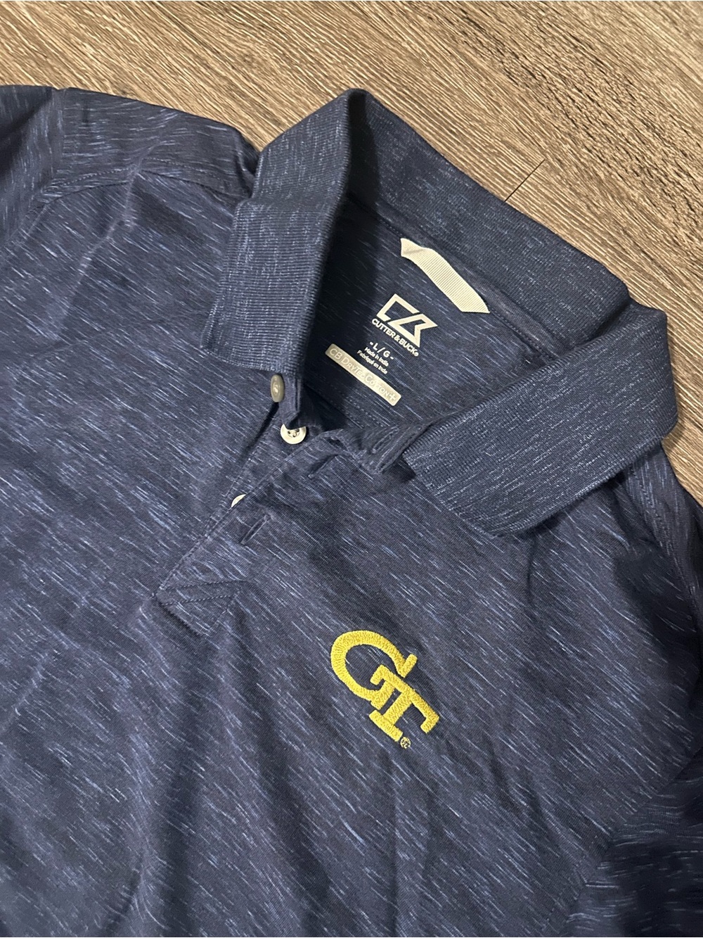 Georgia Tech Cutter & Buck Navy heather Moisture Wicking Polo Men's L college